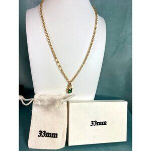 33MM Brand Abel Gold Tone Emerald Pendant Necklace Costume Baguette